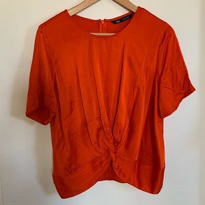 BOGO! Zara Orange front knot top M